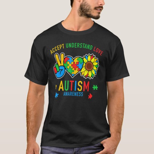 Accept Understand Love Sunflower Everybody Autism T-shirt (Voorkant)
