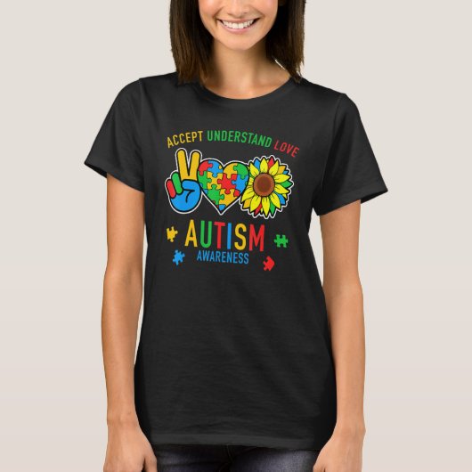 Accept Understand Love Sunflower Everybody Autism  T-shirt (Voorkant)