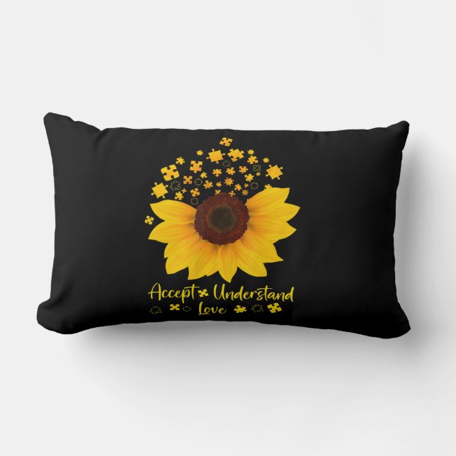 Accept Understand Love Sunflower Shirt Autism Awar Kussen (Voorkant)