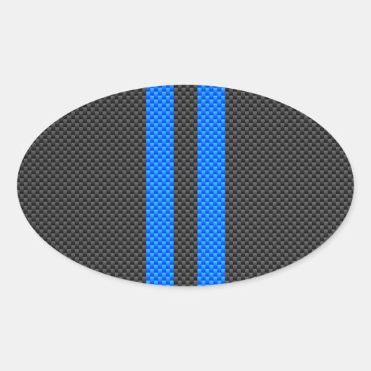 Acceptabele blauwe koolstofvezel-racestrips ovale sticker (Voorkant)