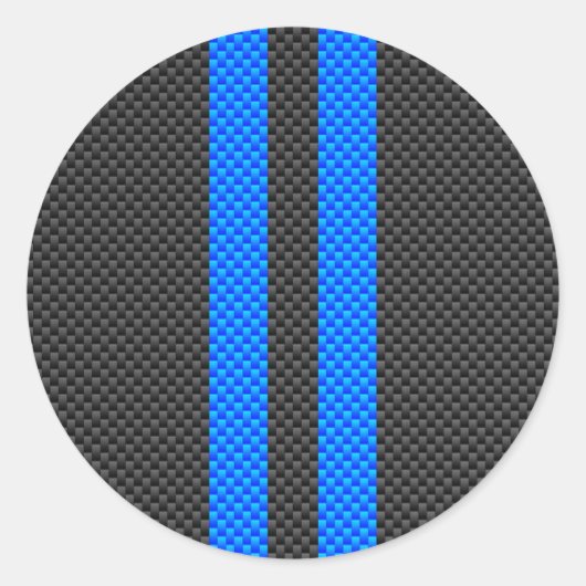 Acceptabele blauwe koolstofvezel-racestrips ronde sticker (Voorkant)