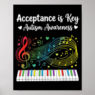 Acceptatie is de Sleutel Autisme Bewustzijn Muziek Poster