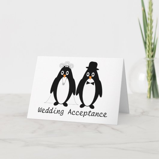 Acceptatiekaart voor Penguin Wedding Bedankkaart (Voorkant)