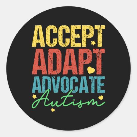 Accepteer Adapt Advocate Autism Awareness Month Ma Ronde Sticker (Voorkant)