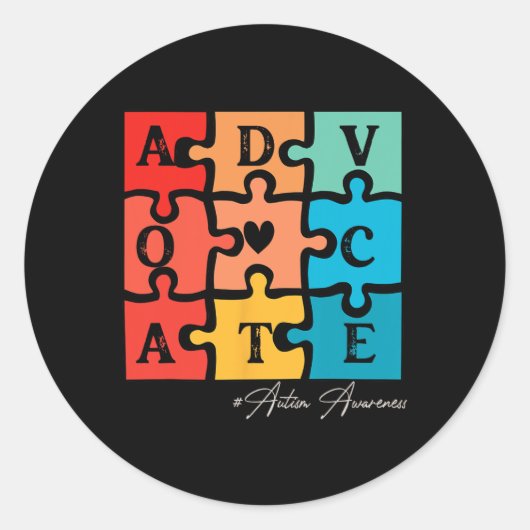 Accepteer Adapt Advocate Puzzel Stuk Retro Autisme Ronde Sticker (Voorkant)