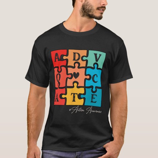 Accepteer Adapt Advocate Puzzel Stuk Retro Autisme T-shirt (Voorkant)