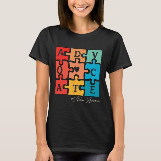 Accepteer Adapt Advocate Puzzel Stuk Retro Autisme T-shirt (Voorkant)