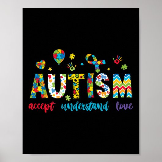 Accepteer Begrijp Autisme Bewustzijn Ondersteuning Poster (Voorkant)