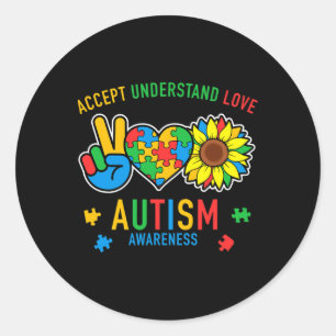 Accepteer Begrijp Houd Van Autisme Bewustzijn Zonn Ronde Sticker