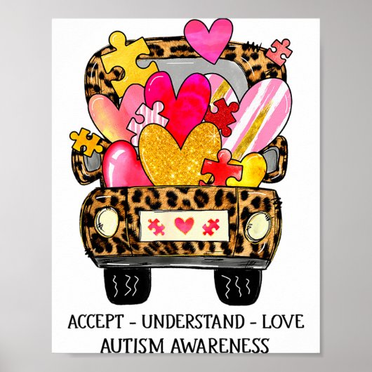Accepteer Begrijp Liefde Autisme Bewustzijn Onders Poster (Voorkant)