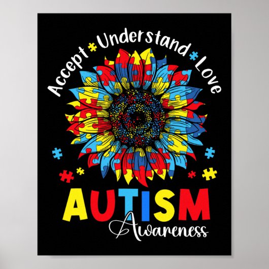 Accepteer Begrijp Liefde Autisme Bewustzijn Zonneb Poster (Voorkant)