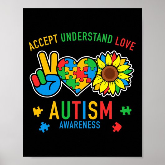 Accepteer Begrijp Liefde Autisme Bewustzijn Zonneb Poster (Voorkant)