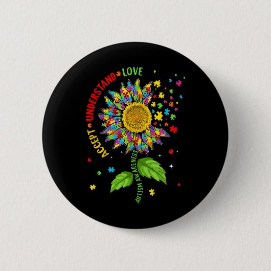 Accepteer Begrijp Liefde Autisme Bewustzijn Zonneb Ronde Button 5,7 Cm (Voorkant)