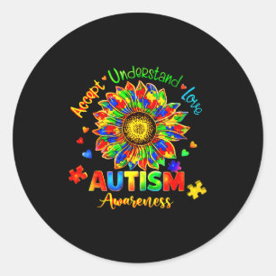 Accepteer begrijp liefde autisme bewustzijn zonneb ronde sticker