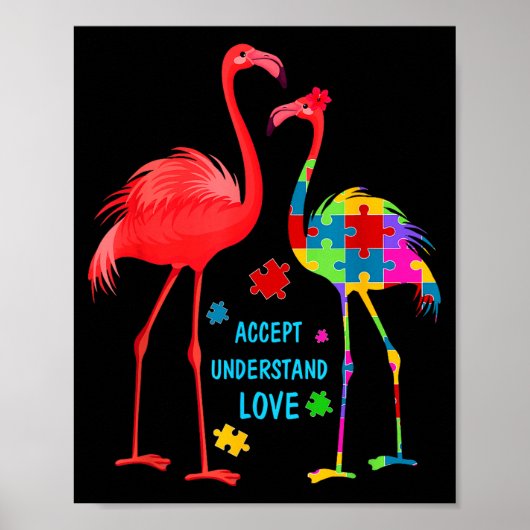 Accepteer begrijp liefde autisme flamingo puzzel j poster (Voorkant)