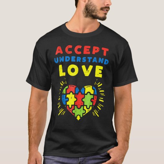 Accepteer Begrijp Liefde Puzzel Hart Autisme Bewus T-shirt (Voorkant)