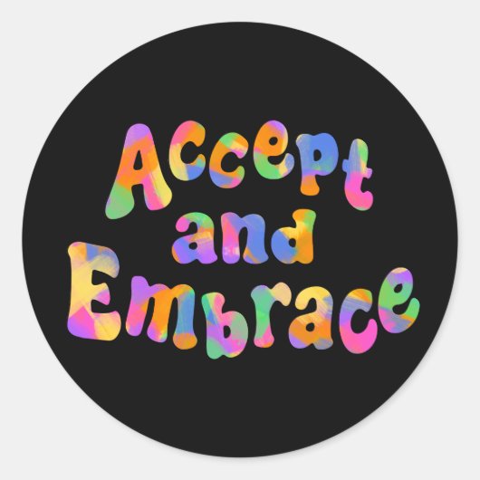 Accepteer en omarm Rainbow Typography Ronde Sticker (Voorkant)