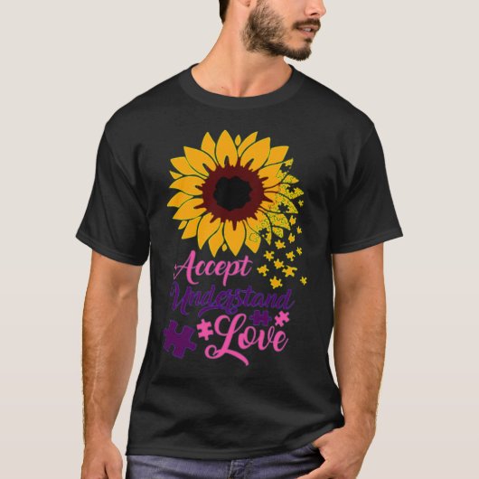 Accepteer het begrip 'Love Autism Support Sunflowe T-shirt (Voorkant)