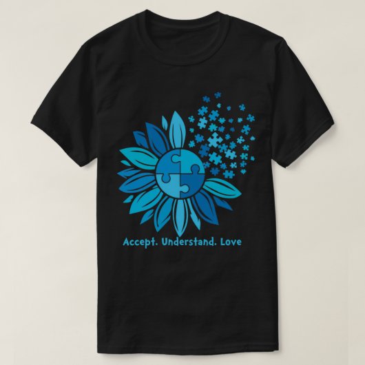 Accepteer Liefde als inzicht in Autisme Bewustheid T-shirt (Design voorkant)