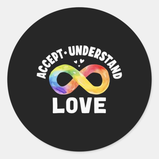 Accepteer Liefde Autisme Bewustzijn ASD Infini Ronde Sticker (Voorkant)