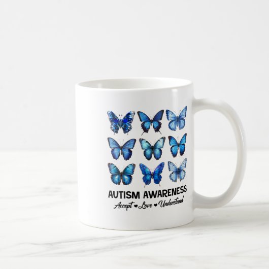 Accepteer Liefde Autisme Bewustzijn Vlinder Koffiemok (Rechts)