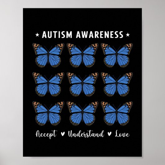 Accepteer Liefde Autisme Bewustzijn Vlinder Poster (Voorkant)