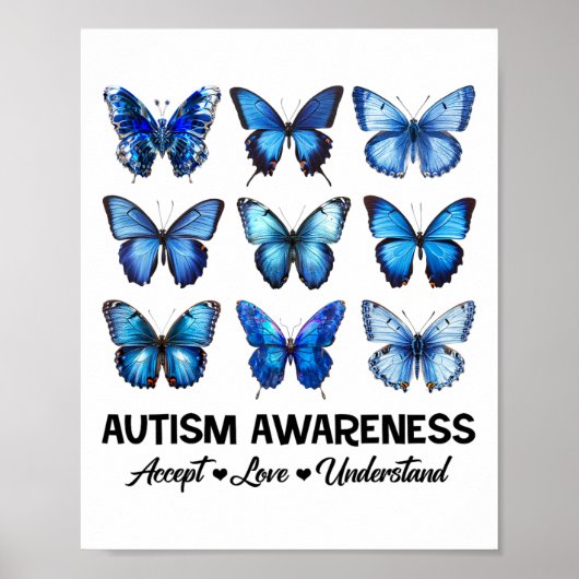 Accepteer Liefde Autisme Bewustzijn Vlinder Poster (Voorkant)