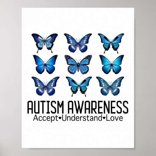 Accepteer Liefde Autisme Bewustzijn Vlinder Poster (Voorkant)