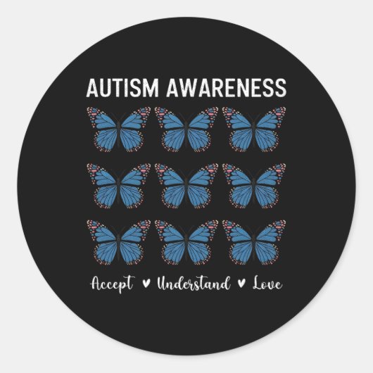 Accepteer Liefde Autisme Bewustzijn Vlinder Ronde Sticker (Voorkant)