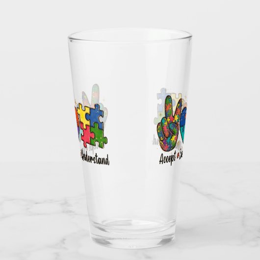 Accepteer Liefde - Begrijp Autisme Bewustzijn Hart Glas (Links)