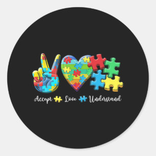 Accepteer Liefde Begrijp Autisme Bewustzijn Mannen Ronde Sticker
