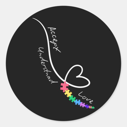 Accepteer Liefde Begrijp Autisme Steun Grappig Aut Ronde Sticker (Voorkant)