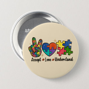 Accepteren, Liefde, Autisme-bewustzijn begrijpen Ronde Button 7,6 Cm