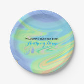 Accessoire bij pasta en blauwe eerstgeboorte papieren bordje (Voorkant)