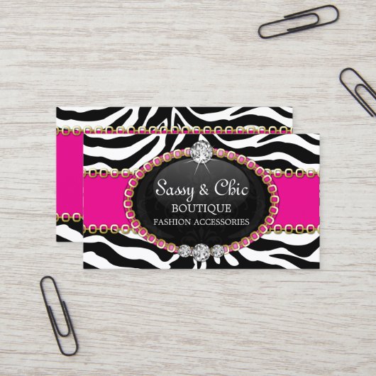Accessoire en juwelen voor grafische Zebra Visitekaartje (Voorkant / Achterkant in situ)