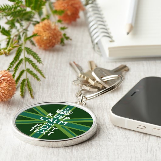 Accessoire Groene Keep Calm en Jouw tekst Union Ja Sleutelhanger (Zijkant)