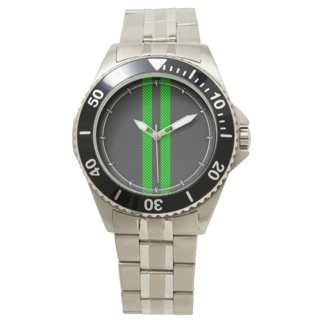 Accessoire groene koolstofvezelstijl racestrips horloge (Voorkant)