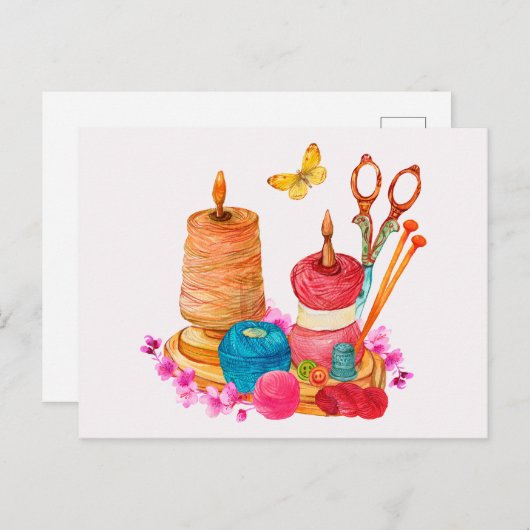 Accessoires voor het naaien en het breien van wate briefkaart (Voorkant / Achterkant)