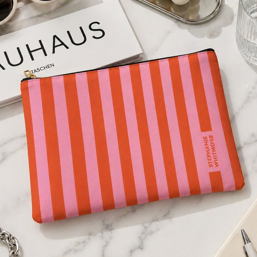 Accessoiretas | Preppy Bold Stripe Koraal Roze Etui