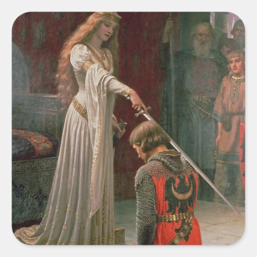 Accolade - Edmond Blair Leighton Middeleeuwen Ridd Vierkante Sticker (Voorkant)