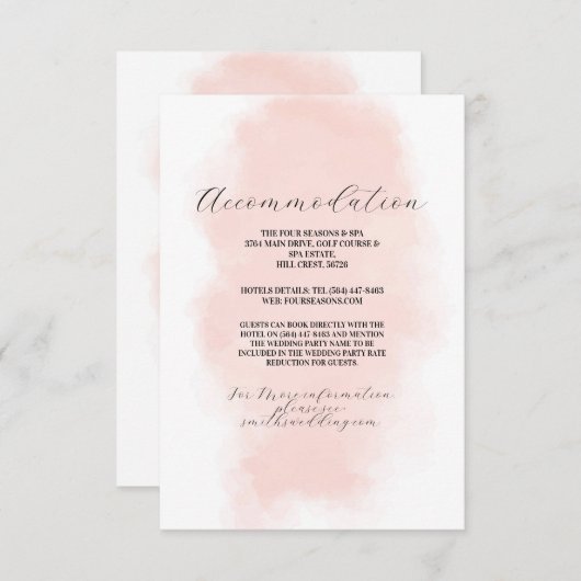Accommodatie Bruiloft Waterverf Peach Wash Informatiekaartje (Voorkant / Achterkant)