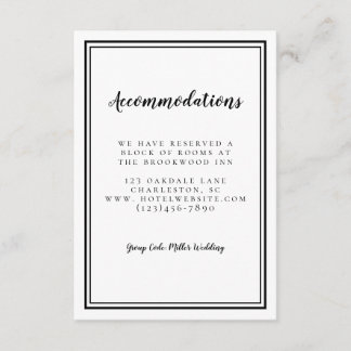 Accommodatie Eenvoudige Zwarte & Witte Trouw Chic Informatiekaartje