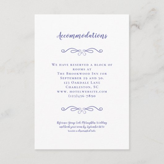 Accommodatie Elegant Periwinkle Wedding Details Informatiekaartje (Voorkant)