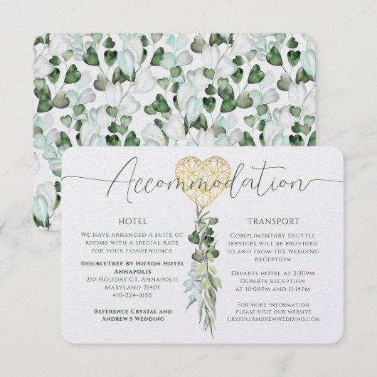 Accommodatie Elegant wit hart gebladerte bruiloft Kaart (Voorkant / Achterkant)