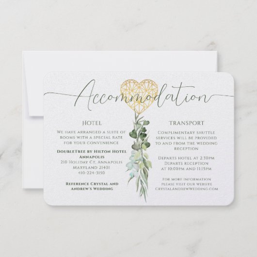Accommodatie Elegant wit hart gebladerte bruiloft Kaart (Voorkant)
