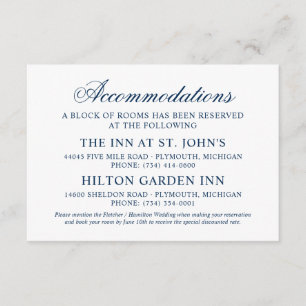 Accommodatie Elegante Navy-kalligrafie Informatiekaartje
