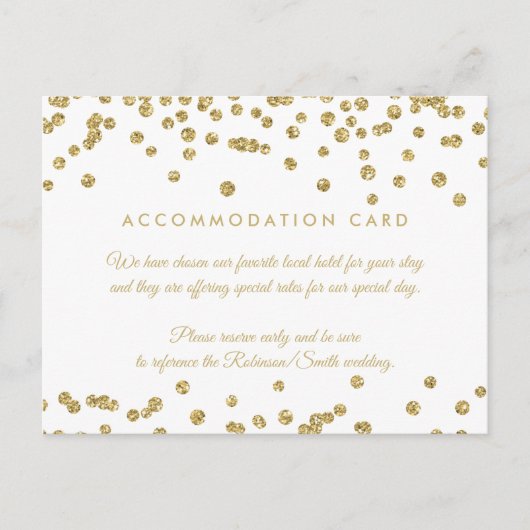 Accommodatie Gold Faux Glitter Confetti Wit Briefkaart (Voorkant)