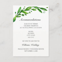 Accommodatie kaart. Groene bruiloft details. Info