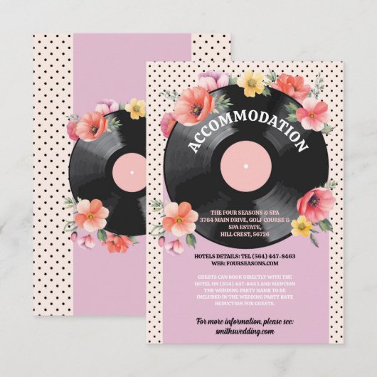 Accommodatie Muziek Record Bruiloft Bloemen jaren Informatiekaartje (Voorkant / Achterkant)