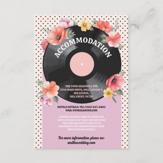 Accommodatie Muziek Record Bruiloft Bloemen jaren  Informatiekaartje (Voorkant)
